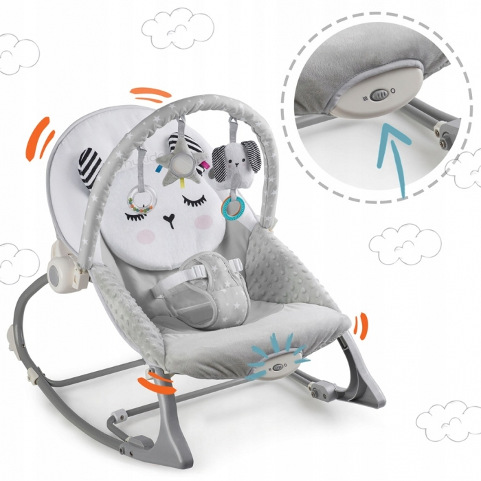 Balansoar multifunctional cu vibratii, panda, 3 jucarii, Nukido 705100, Gri [3]