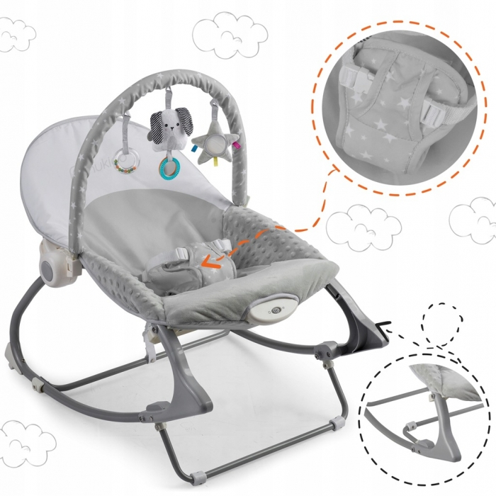 Balansoar multifunctional cu vibratii, panda, 3 jucarii, Nukido 705100, Gri [6]