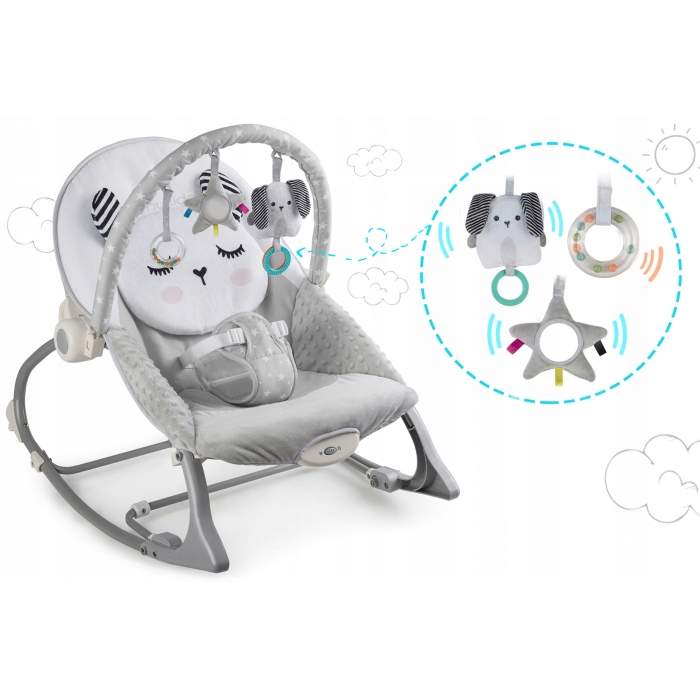 Balansoar multifunctional cu vibratii, panda, 3 jucarii, Nukido 705100, Gri [4]