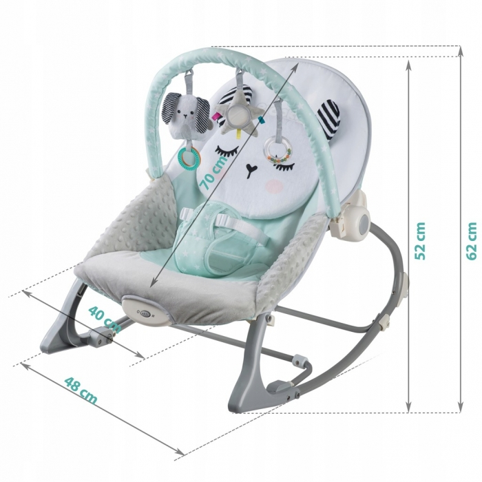 Balansoar multifunctional cu vibratii, panda, 3 jucarii, Nukido 705101, Mint [5]