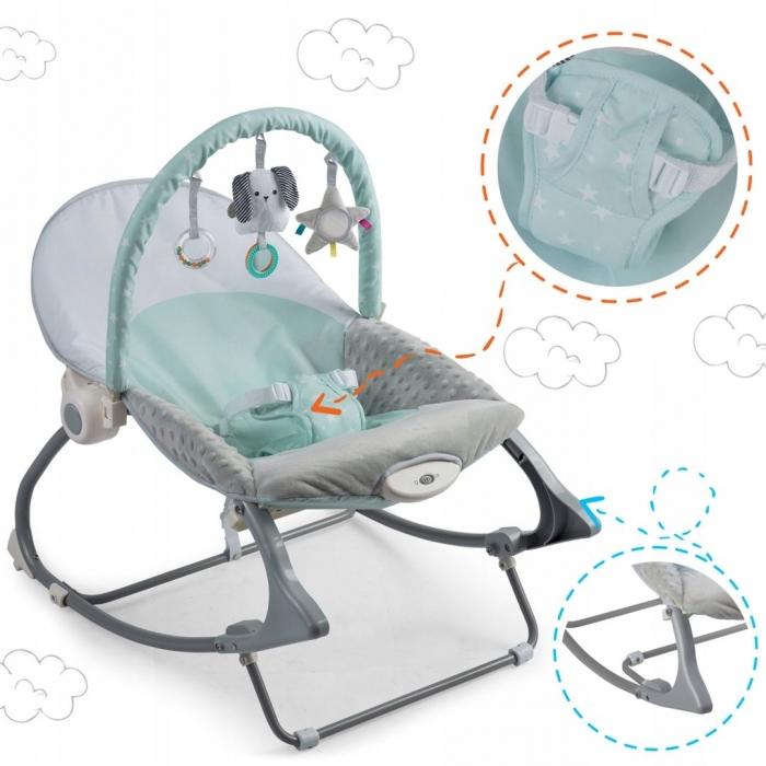Balansoar multifunctional cu vibratii, panda, 3 jucarii, Nukido 705101, Mint [4]