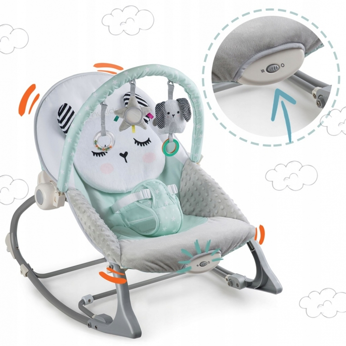 Balansoar multifunctional cu vibratii, panda, 3 jucarii, Nukido 705101, Mint [3]