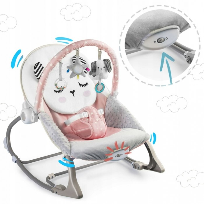 Balansoar multifunctional cu vibratii, panda, 3 jucarii, Ricokids 7325, Roz [3]