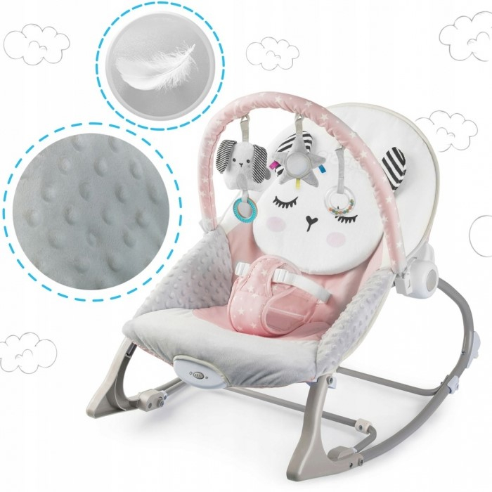 Balansoar multifunctional cu vibratii, panda, 3 jucarii, Ricokids 7325, Roz [5]