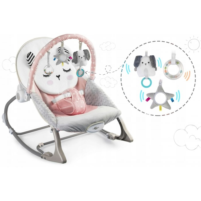 Balansoar multifunctional cu vibratii, panda, 3 jucarii, Ricokids 7325, Roz [4]