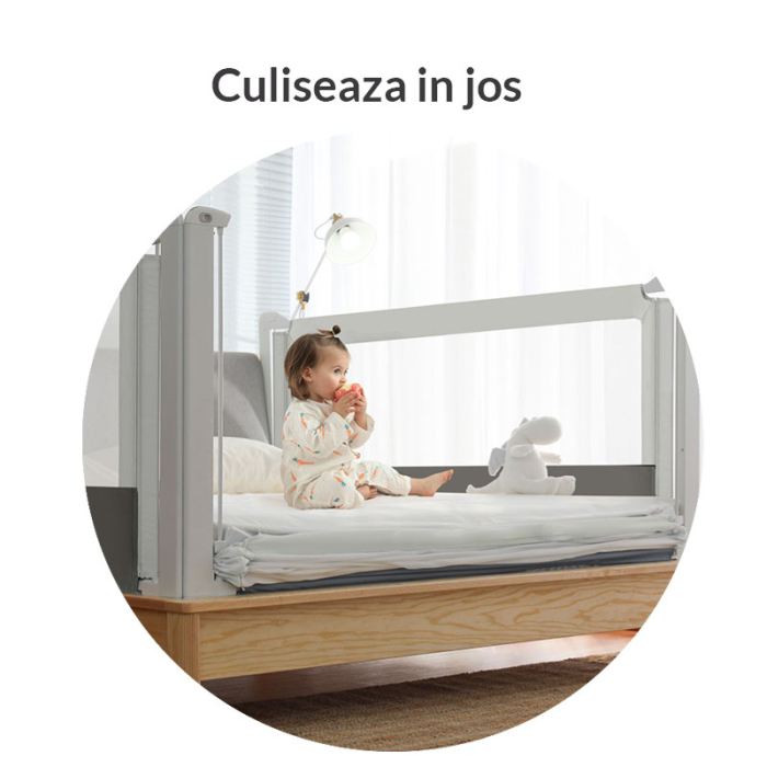 Bariera protectie pat copii culisanta, cu inaltime reglabila Cover 180 cm, gri [14]