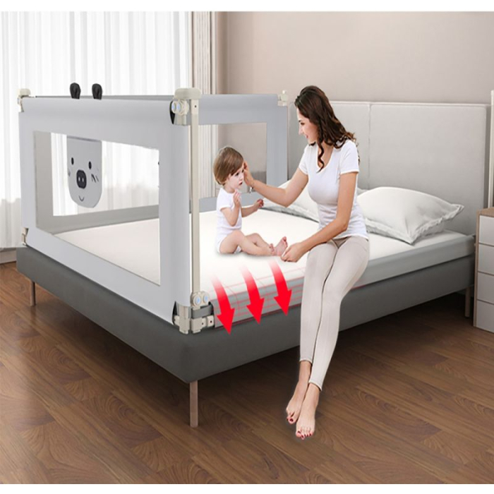 Bariera protectie pat culisanta XXL 140 cm Bears Grey, inaltime reglabila 68-98 cm [6]