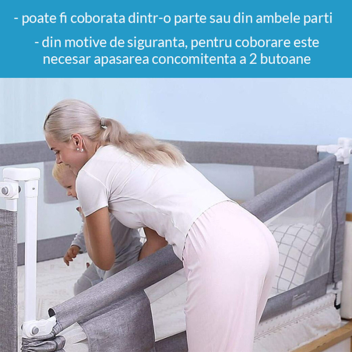 Bariera protectie pat culisanta XXL 200 cm Classic Primabobo, inaltime reglabila 68-98 cm [7]