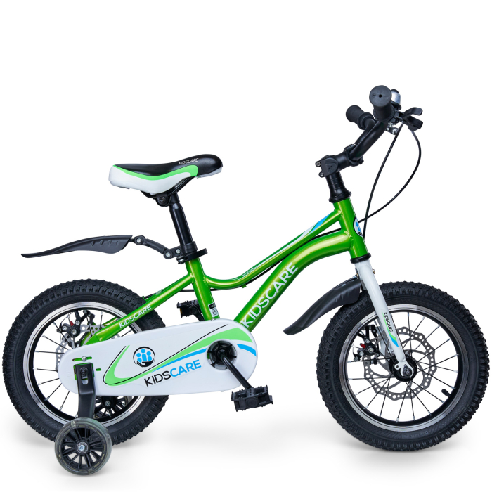 Bicicleta pentru copii 2-4 ani HappyCycles KidsCare, roti 12 inch, cu roti ajutatoare si frane pe disc, verde [7]