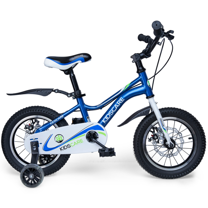 Bicicleta pentru copii 5-8 ani HappyCycles KidsCare, roti 16 inch, cu roti ajutatoare si frane pe disc, albastru [7]