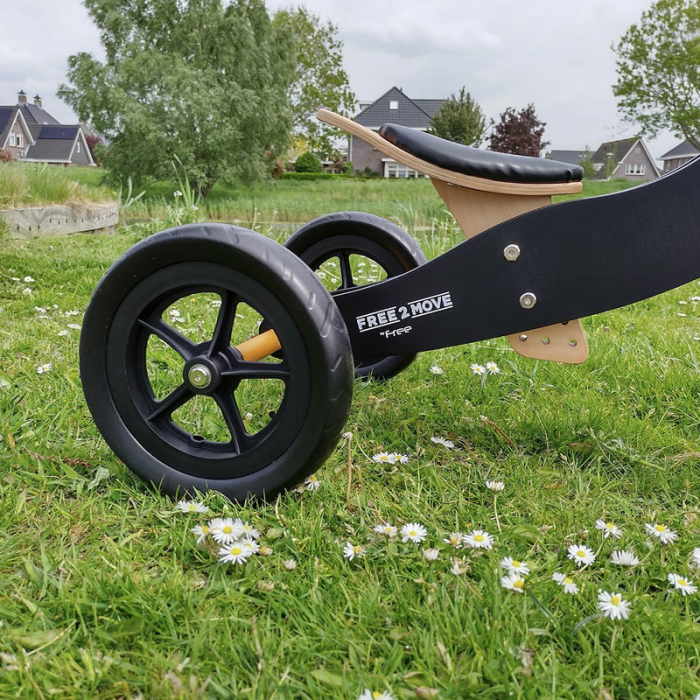 Bicicleta/tricicleta fara pedale, Free2Move, din lemn, 2 in 1, Functie de bicicleta echilibru, Sa reglabila, Manere antiderapante, Roti ajustabile, 18 luni - 3 ani, Brown Black [7]
