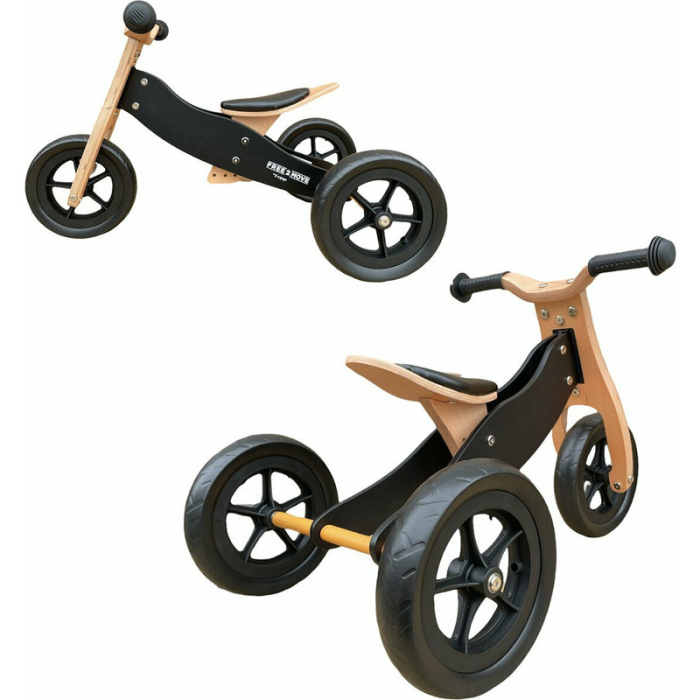 Bicicleta/tricicleta fara pedale, Free2Move, din lemn, 2 in 1, Functie de bicicleta echilibru, Sa reglabila, Manere antiderapante, Roti ajustabile, 18 luni - 3 ani, Brown White [5]