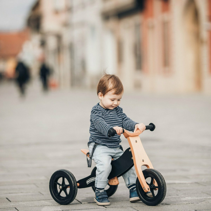 Bicicleta/tricicleta fara pedale, Free2Move, din lemn, 2 in 1, Functie de bicicleta echilibru, Sa reglabila, Manere antiderapante, Roti ajustabile, 18 luni - 3 ani, Brown Black [8]