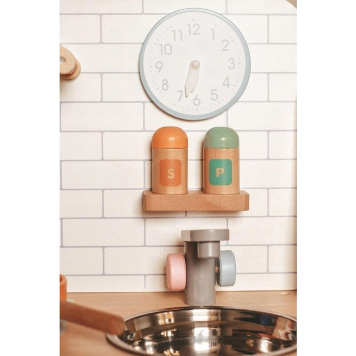 Bucatarie copii, Joueco, din lemn certificat FSC, cu accesorii, Reglabila pe inaltime, 86x56 cm, 3 ani+, Multicolor [9]