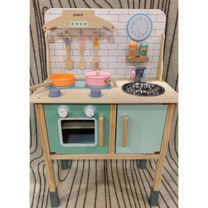 Bucatarie copii, Joueco, din lemn certificat FSC, cu accesorii, Reglabila pe inaltime, 86x56 cm, 3 ani+, Multicolor [13]