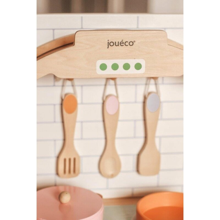 Bucatarie copii, Joueco, din lemn certificat FSC, cu accesorii, Reglabila pe inaltime, 86x56 cm, 3 ani+, Multicolor [10]