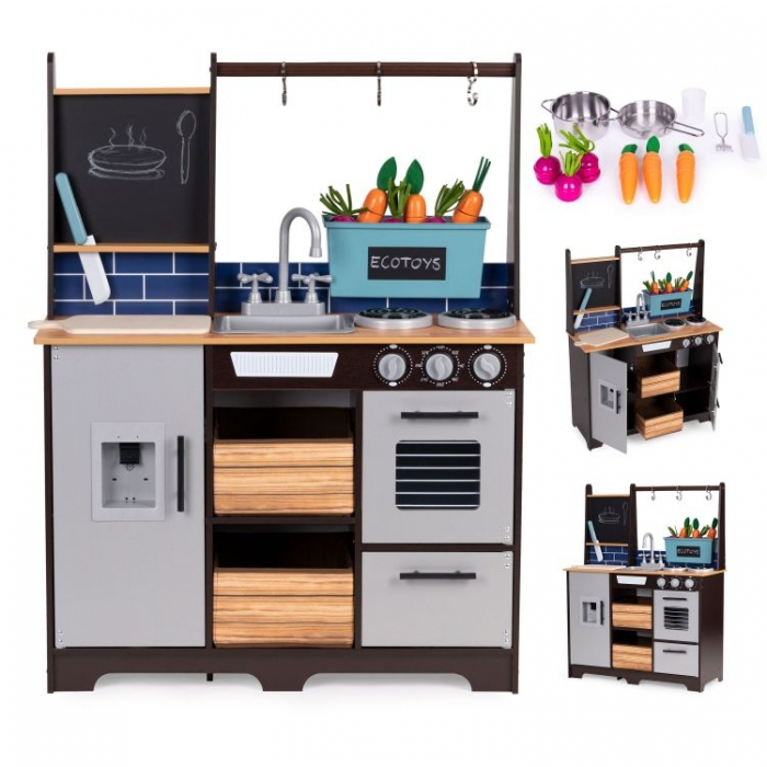 Bucatarie din lemn pentru copii cu accesorii, 74 x 29.5 x 96 cm, Ecotoys TL40030 [3]