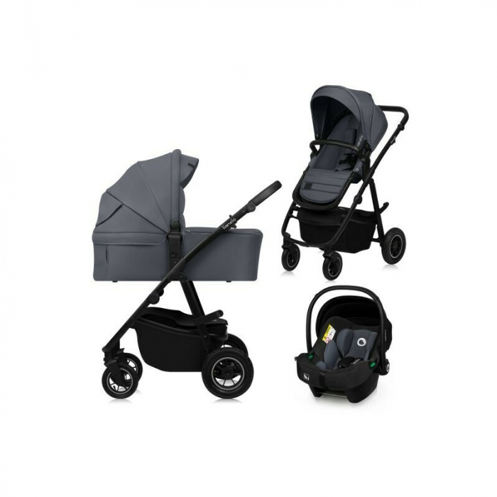 Carucior 3 in 1 Lionelo Amber Plus cadru aluminiu cu landou intarit si salteluta moale cu scoica auto [1]