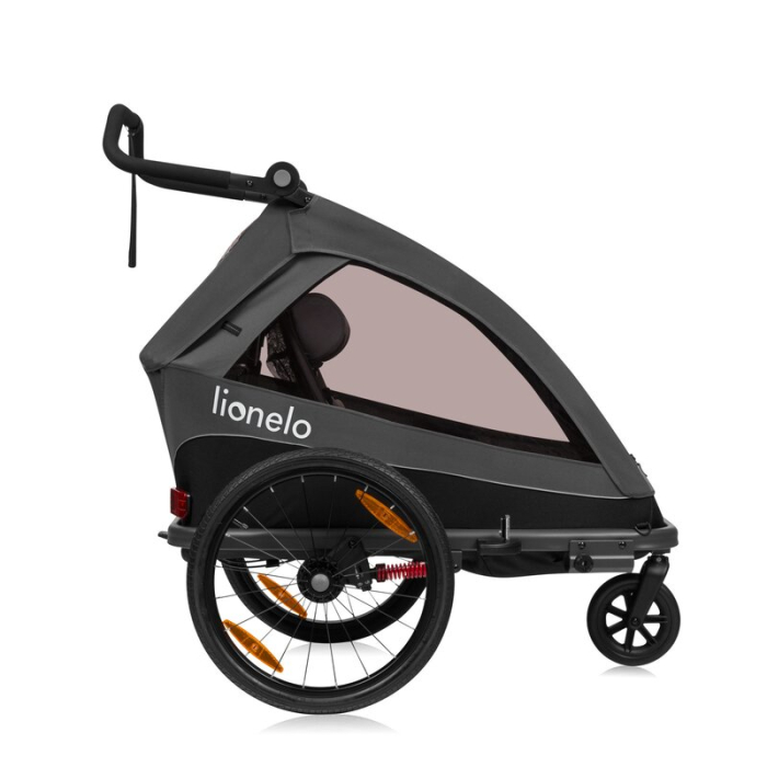 Carucior si remorca de bicicleta, Lionelo, Cama, Multifunctional, pentru 1 sau 2 copii, Geamuri cu protectie solara, Negru [9]