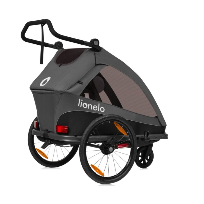 Carucior si remorca de bicicleta, Lionelo, Cama, Multifunctional, pentru 1 sau 2 copii, Geamuri cu protectie solara, Negru [10]