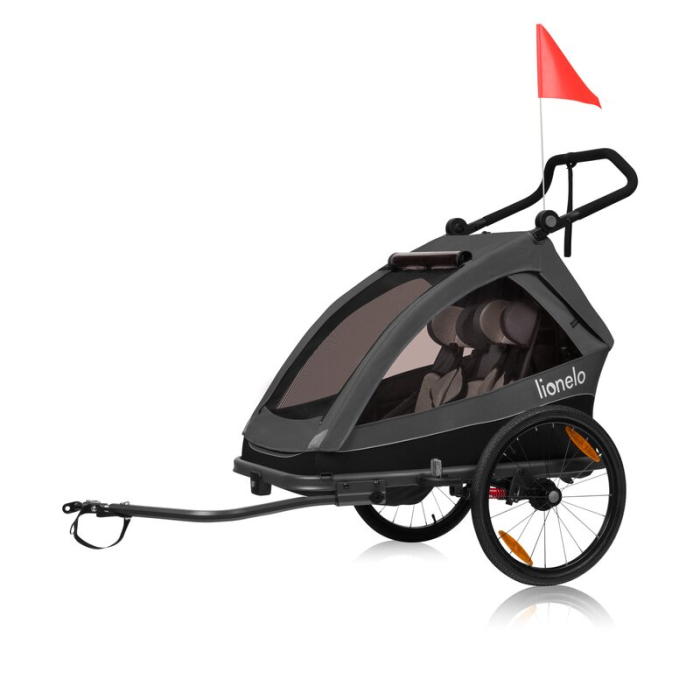 Carucior si remorca de bicicleta, Lionelo, Cama, Multifunctional, pentru 1 sau 2 copii, Geamuri cu protectie solara, Negru [6]