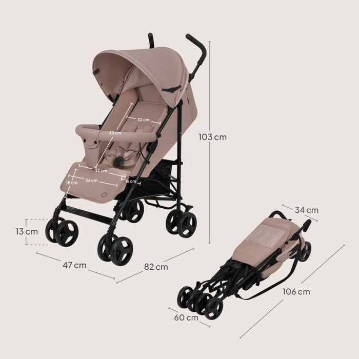 Carucior sport, Lionelo, Elia, Cu plasa de tantari, Suport de picioare reglabil, Spatar ajustabil in 4 pozitii, Capotina XXL, Pliere tip umbrela, Capacitate 15 kg, 6 luni+, EN 1888, Bej Taupe [13]