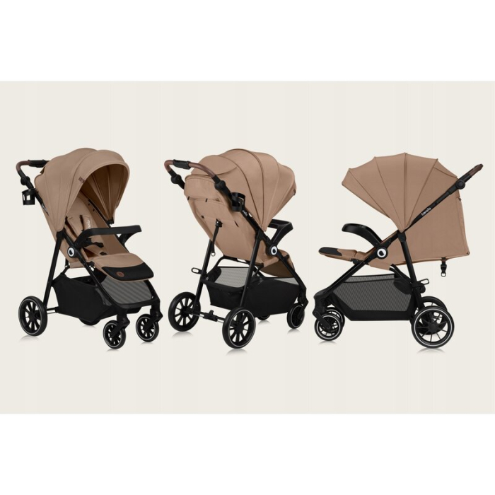 Carucior sport, Lionelo, Emma One, cu tavita, Suport pahar, Plasa de tantari, Roti EVA, Maner reglabil, Pana la 22 kg, 6 luni+, Bej [3]