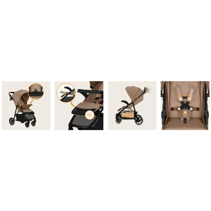 Carucior sport, Lionelo, Emma One, cu tavita, Suport pahar, Plasa de tantari, Roti EVA, Maner reglabil, Pana la 22 kg, 6 luni+, Bej [36]