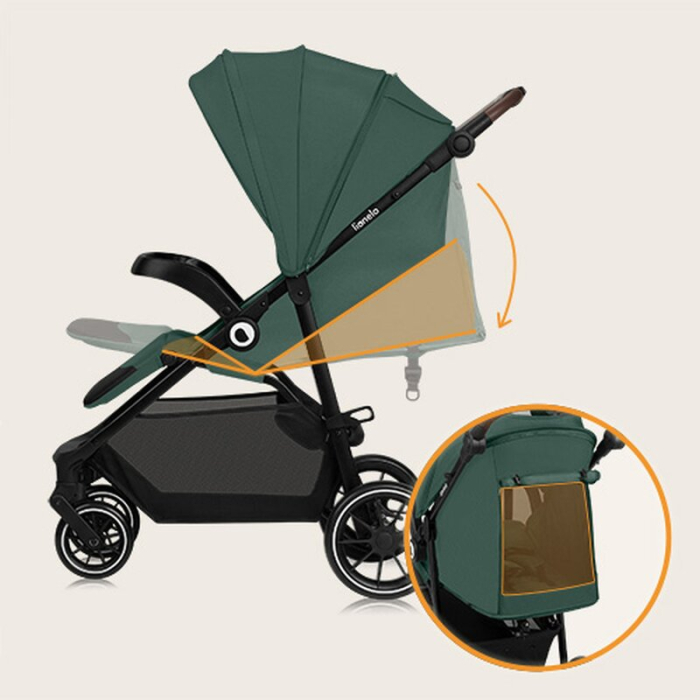 Carucior sport, Lionelo, Emma One, cu tavita, Suport pahar, Plasa de tantari, Roti EVA, Maner reglabil, Pana la 22 kg, 6 luni+, Verde [25]