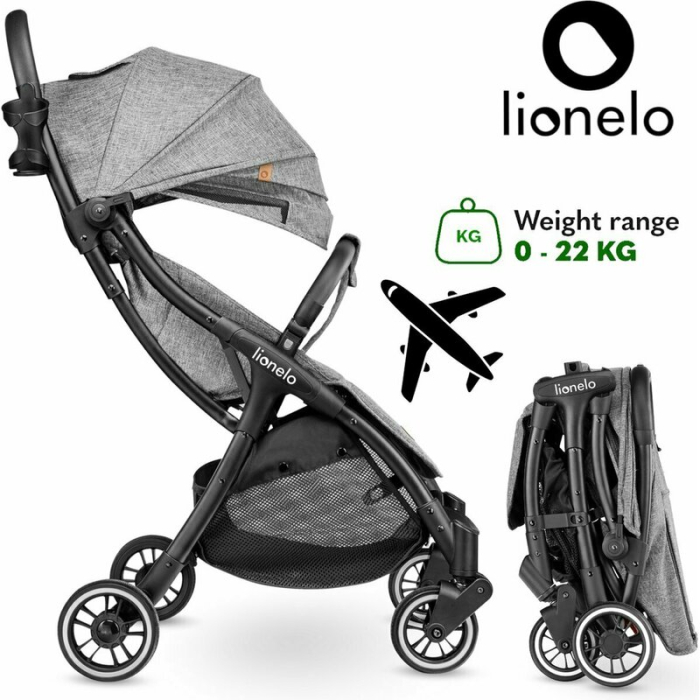 Carucior sport, Lionelo, Julie One, Cadru din aluminiu, 0-22 kg, Pliere compacta pentru avion, Gri [3]