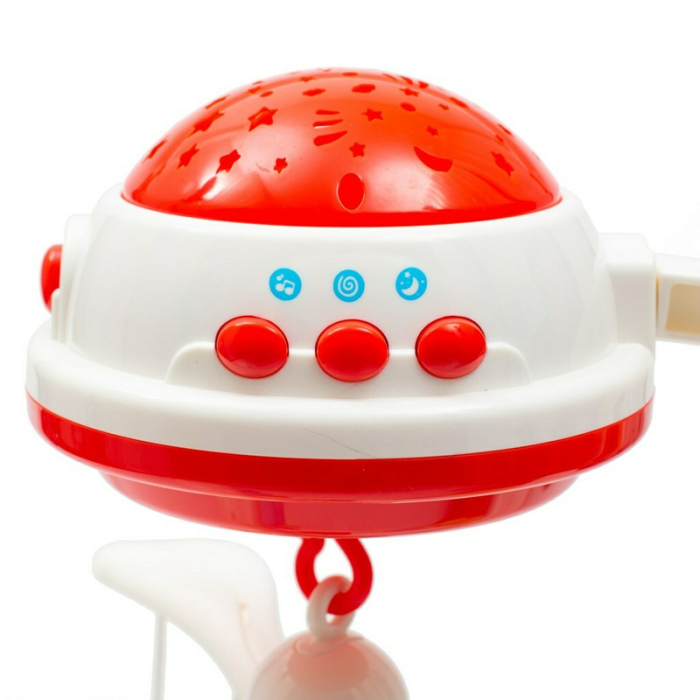 Carusel muzical, BabyMix, pentru patut bebelusi, cu proiectii, cu melodii si sunete ale naturii, cu 11 jucarii, Red [3]