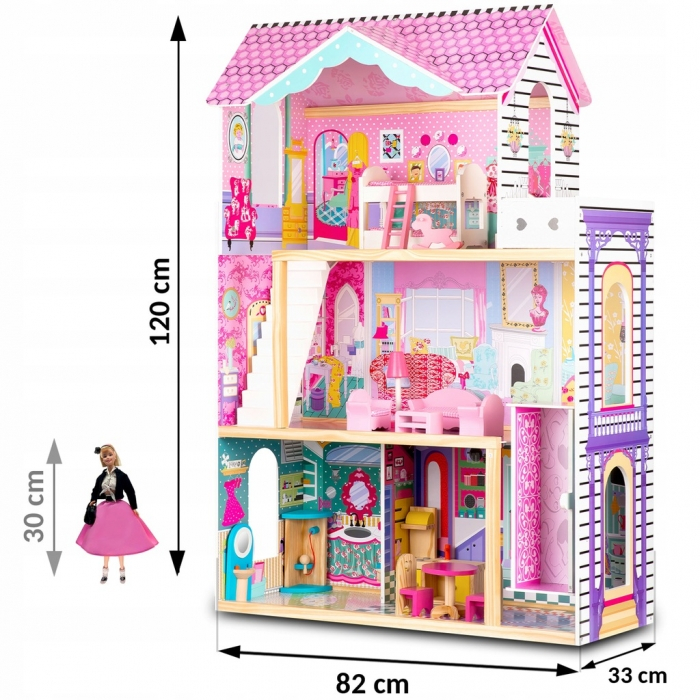 Casuta de papusi din lemn cu 3 etaje, lift si lampa LED Ricokids RC-829 [7]