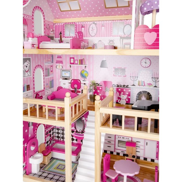 Casuta de papusi din lemn cu iluminare LED si mobilier Ecotoys HM006391 [6]