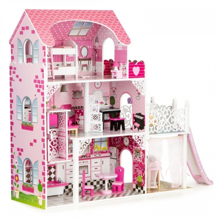 Casuta de papusi din lemn XXL cu lift si tobogan Ecotoys TL49059 [3]