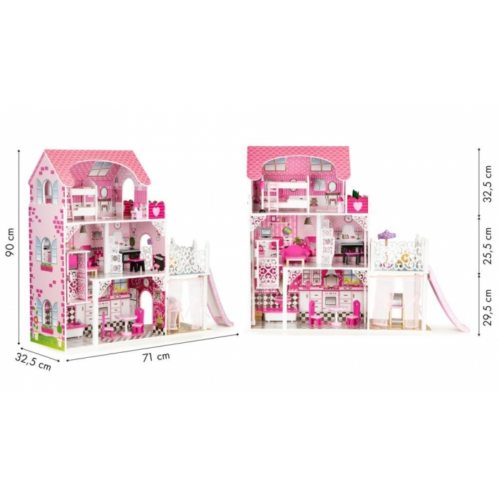 Casuta de papusi din lemn XXL cu lift si tobogan Ecotoys TL49059 [6]