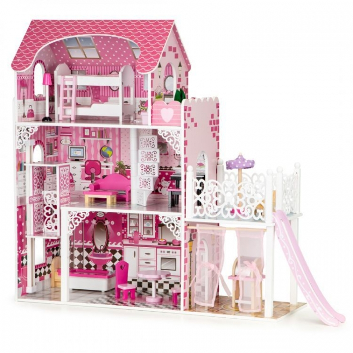 Casuta de papusi din lemn XXL cu lift si tobogan Ecotoys TL49059 [2]