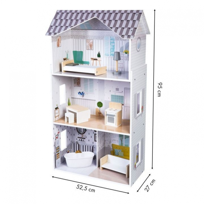 Casuta de papusi inalta din lemn cu mobilier, casuta lui Grace, Ecotoys 8210 [9]