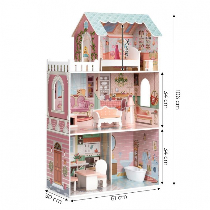 Casuta de papusi inalta din lemn cu mobilier Ecotoys D8112 [9]