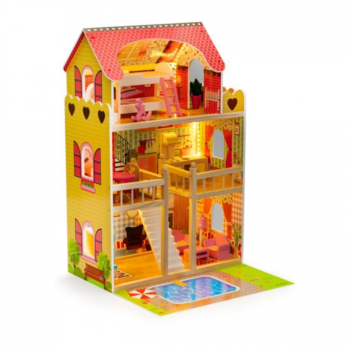 Casuta de papusi inalta din lemn cu mobilier si piscina, Ecotoys W06A333E [2]