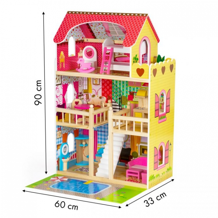 Casuta de papusi inalta din lemn cu mobilier si piscina, Ecotoys W06A333E [5]