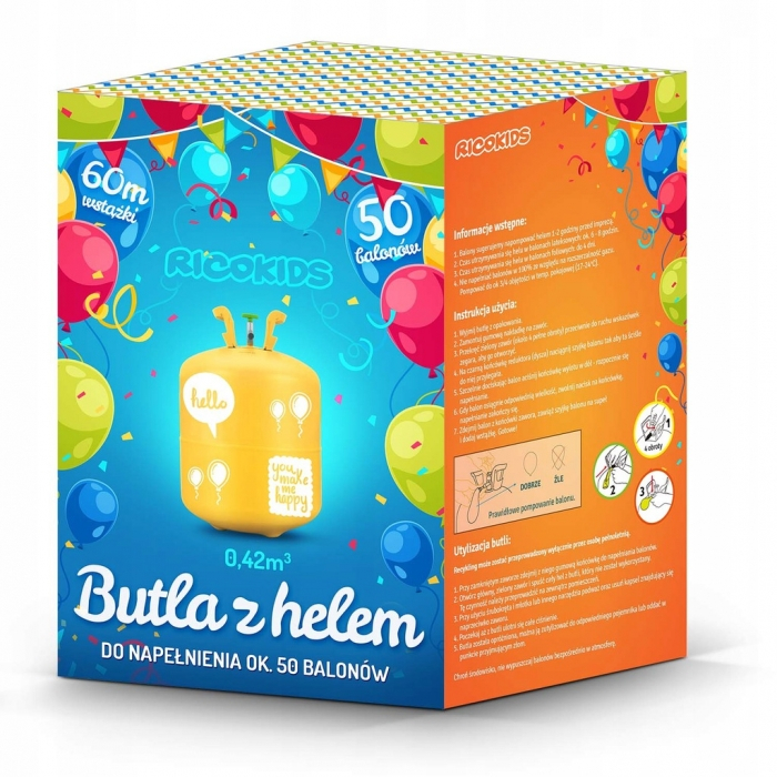 Cilindru cu heliu 0.42 m3 cu 50 de baloane si 60m panglica Ricokids 799100 [3]