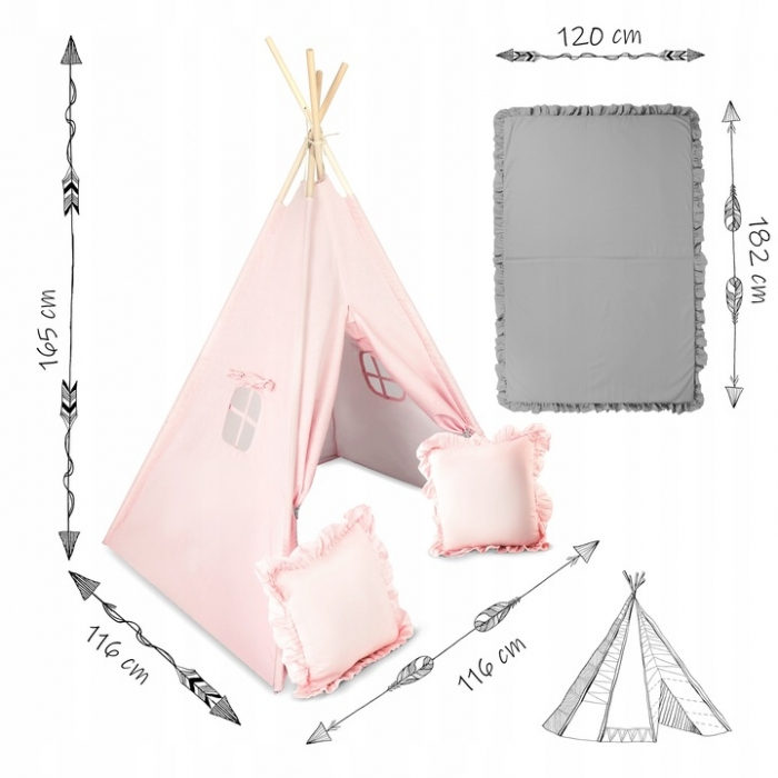 Cort de joaca pentru copii cu ghirlanda si 2 pernite Nukido 116 x 116 x 165 cm - Roz [9]