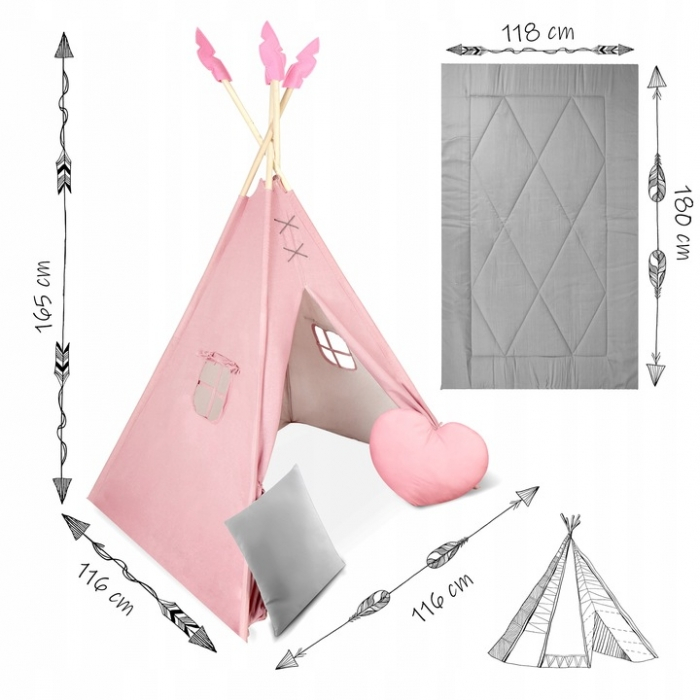 Cort de joaca pentru copii cu ghirlanda si 2 pernite Nukido 116 x 116 x 165 cm - Roz [10]