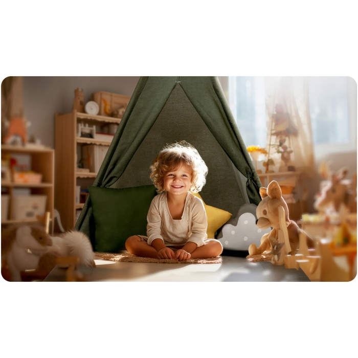 Cort de joaca pentru copii cu ghirlanda si 3 pernite Nukido 116 x 116 x 165 cm - Verde [2]
