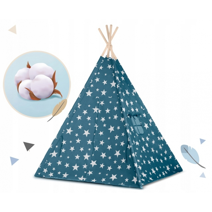Cort de joaca pentru copii cu lumini si 2 pernite Nukido 120 x 120 x 165 cm - Bleumarin cu stelute  [2]