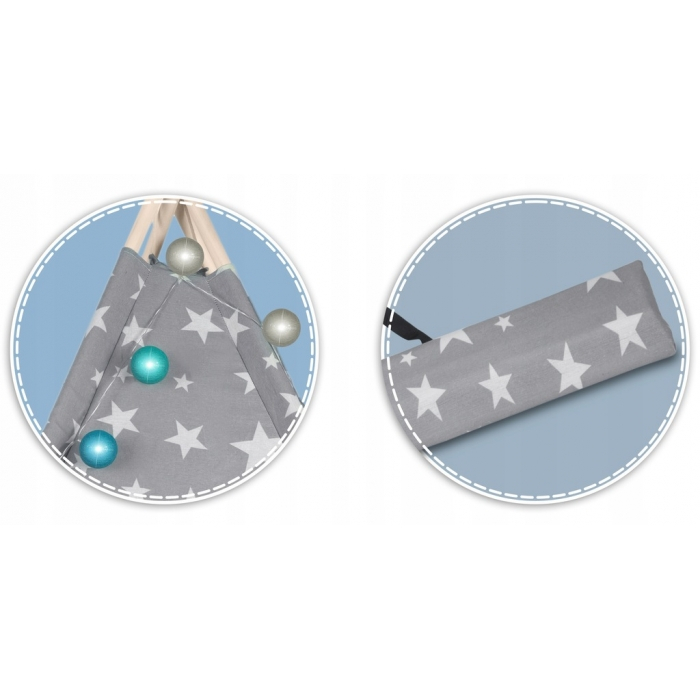 Cort de joaca pentru copii cu lumini si 2 pernite Nukido 120 x 120 x 165 cm - Gri cu stelute  [4]