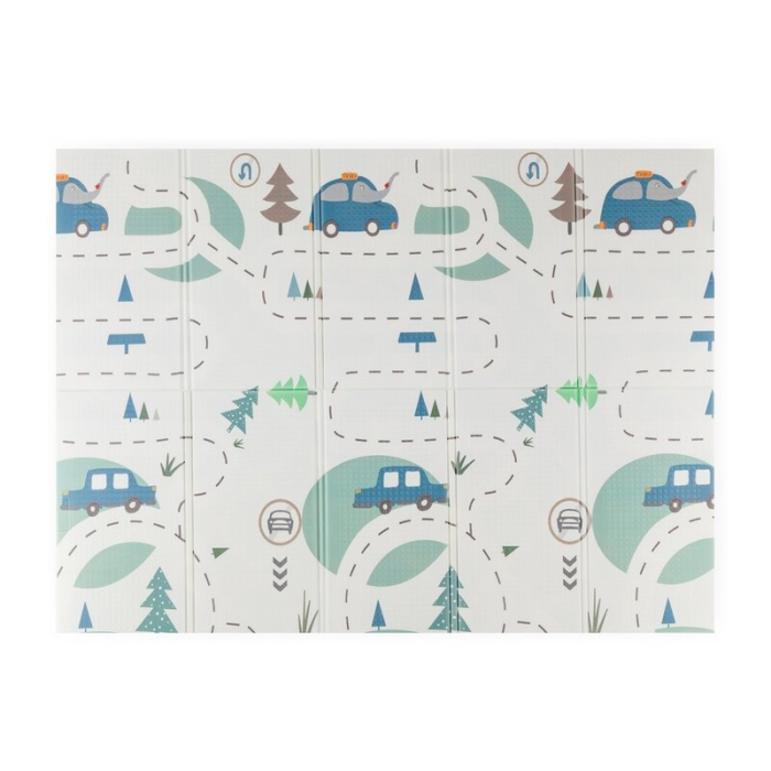 Covoras de joaca, Petite&Mars, Reversibil, Include geanta pentru transport, Pliabil si impermeabil, 197 x 147 x 1 cm, Campy Cars, 0 luni+, Multicolor [2]