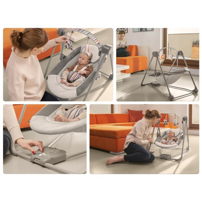 Fotoliu balansoar, Lionelo, Otto Cozy, cu melodii, cu 5 viteze de balansare, cu temporizator, 57x55 cm, Roz [8]