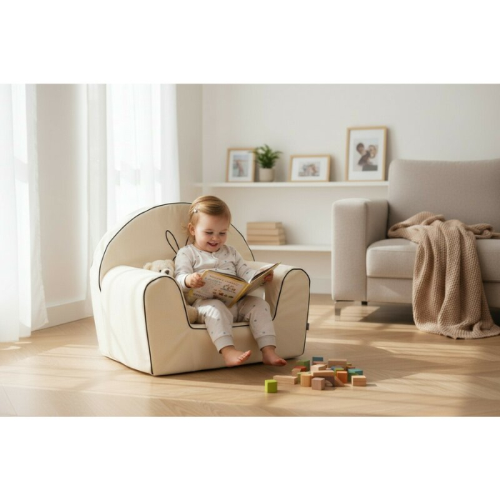 Fotoliu din burete, Bubaba, Bunny, pentru copii, 9 luni-5 ani, White [3]