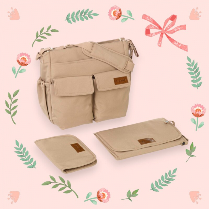 Geanta pentru mamici Jane cu 2 buzunare exterioare cu multiple compartimente cu saltea de infasat inclusa 44 x 34 cm Sesame [4]